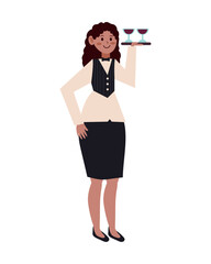 Poster - waitress holding tray serving cocktails