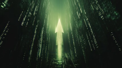 Wall Mural - green arrow ascending digital code, future tech