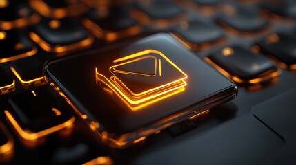 Glowing inbox button on keyboard; digital communication