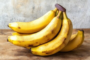 Sticker - Ripe bananas bunch on wooden table, textured background, healthy food