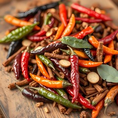 Wall Mural - red hot chili peppers mix green and yellow in a plate Los chiles rojos picantes mezclan verde y amarillo en un plato
