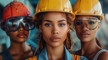 Poster - Multicultural construction women, representing teamwork and industry diversity.