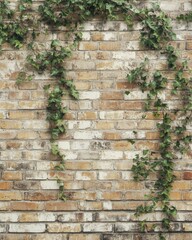 Vintage Brick Wall Wallpaper with Scattered Ivy Vines Infusing Nature into a Charming Rustic Aesthetic for Unique Interior Design Ideas