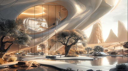 Poster - Mars, Space Future City, Artificial Forest, Glass Wall, Future Space Residence.