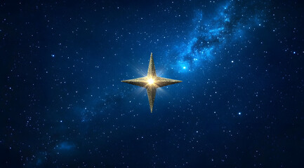 Wall Mural - bright shining star of bethlehem on dark blue starry night sky. star of jesus, christmas star. nativ