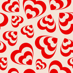 Poster - Monochrome seamless pattern of heart shaped tunnel. Rainbow romantic pattern. Beige and red colors. Trendy vector illustration in style retro 60s, 70s