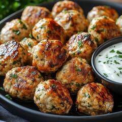 Wall Mural - Grilled chicken meatballs with creamy sauce. (1)