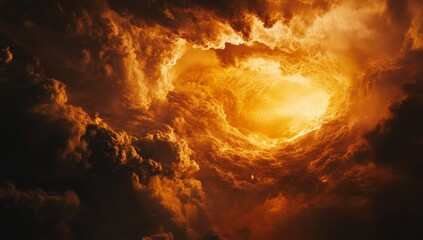 Wall Mural - Fiery orange and dark clouds swirl creating a vortex.