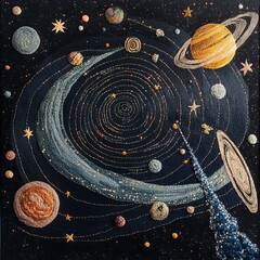Wall Mural - Cosmic swirl, planets, stars, galaxy, spiral, nebula, space, art.