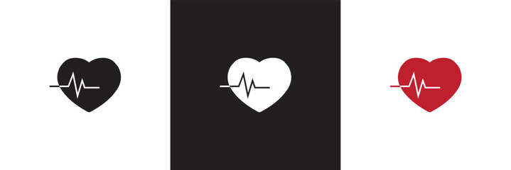 Red , black and white heartbeat  icon. isolated on white and black background. vector illustration. EPS 10