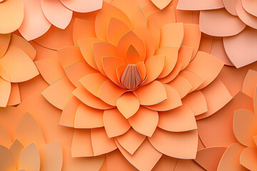 Wall Mural - Abstract orange lotus flower pattern. Paper cut pastel background. Yoga, meditation and spa. Wellness and harmony concept. Banner, backdrop. Mocha mousse - color 2025