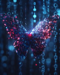 Leinwandbilder - The concept of digital transformation, pixelated butterfly rising from binary code, hyperrealistic symbol of technological change and business innovation, modern design