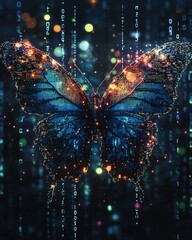 Leinwandbilder - The concept of digital transformation, pixelated butterfly rising from binary code, hyperrealistic symbol of technological change and business innovation, modern design