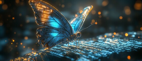 Aufkleber - The evolution of technology and business, pixelated butterfly emerging from binary code, hyperrealistic digital transformation concept, modern, futuristic visual