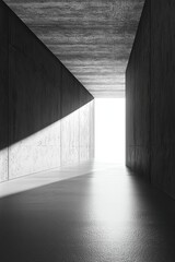 Wall Mural - Abstract black and white interior background with a concrete wall, a dark room with a floor and ceiling. minimalist modern architecture with empty space for a design concept