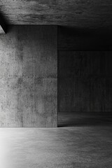 Fototapete - Abstract black and white interior background with a concrete wall, a dark room with a floor and ceiling. minimalist modern architecture with empty space for a design concept