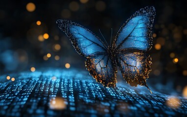 Leinwandbilder - Digital transformation, pixelated butterfly flying out from binary code, symbolizing technology and business evolution, hyperrealistic digital art representation