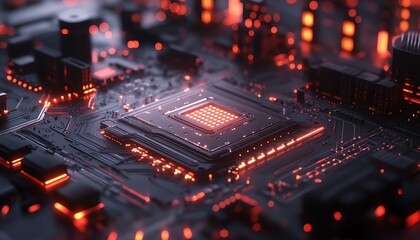 Aufkleber - Glowing abstract circuitry design on a futuristic circuit board, with hyperrealistic lighting and precision detailing of electronic components