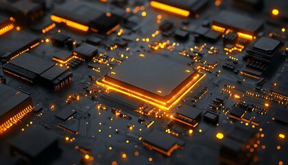 Aufkleber - Glowing abstract circuitry design on a futuristic circuit board, with hyperrealistic lighting and precision detailing of electronic components