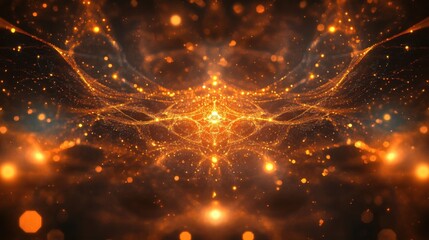 Wall Mural - a mesmerizing abstract design featuring luminous golden particles and intricate patterns, evoking a 