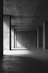 Fototapete - Abstract black and white interior background with a concrete wall, a dark room with a floor and ceiling. minimalist modern architecture with empty space for a design concept