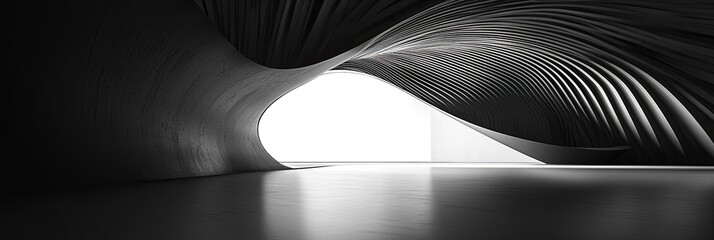 Fototapete - Abstract black and white interior background with a concrete wall, a dark room with a floor and ceiling. minimalist modern architecture with empty space for a design concept