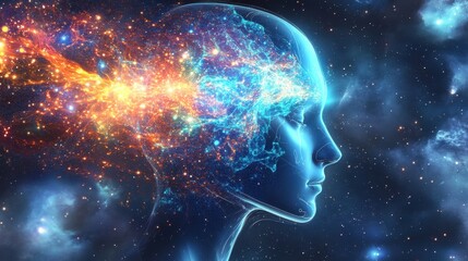 Wall Mural - a surreal image of a human head with a galaxy bursting from the mind, symbolizing creativity and the