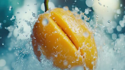 Wall Mural - Fresh yellow fruit in water splash.