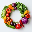 © ANUAR - Colorful Arrangement of Fresh Vegetables in a Circular Layout Showcasing the Vibrant Colors and Varieties of Nature’s Produce on a White Background