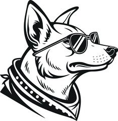 Dog head, dog wearing a sunglass silhouette vector art illustration