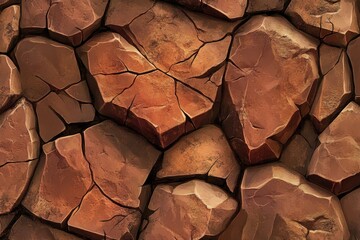 Wall Mural - Seamless texture of cracked, reddish-brown rocks.