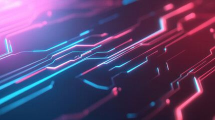 Leinwandbilder - Futuristic digital background with glowing lines in blue and pink hues
