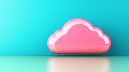 Aufkleber - Colorful Pink Cloud Icon on a Bright Blue Background