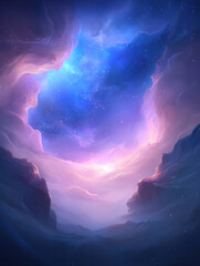 Poster - stunning cosmic landscape featuring vibrant colors and ethereal clouds, creating sense of wonder and tranquility