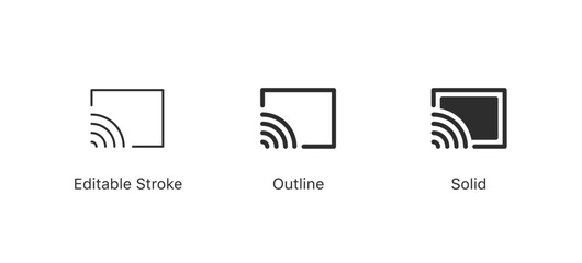 screen cast icon . wireless screencast line outline icons, flat style. EDITABLE STROKE
