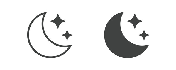 Poster - Half moon stars icon. crescent moon, Shine and sparkle stars vector icon sign - night or dark mode icons for app user interface and web elements