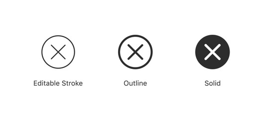 Poster - Close icon set. Delete icon. remove icon. error icon. cross sign. x icon button . line outline icons, flat style. EDITABLE STROKE