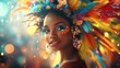 © afif - Carnival queen, vibrant headdress, festive lights, joyful smile, celebration