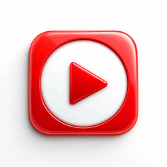 3d red play icon and button red square on white background. red play icon