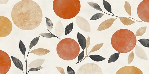 Autumnal circle leaf pattern, minimalist design, background texture, home decor.