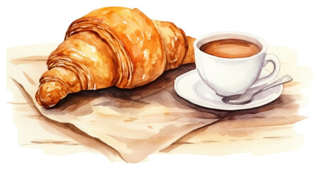 Canvas Print - PNG Croissant coffee cup bread.