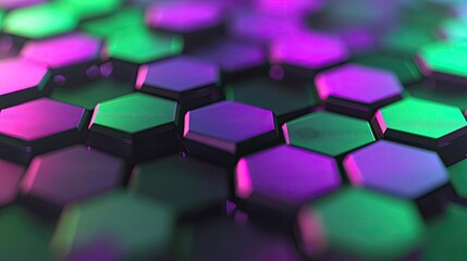 Wall Mural - matrix abstract background concept. vibrant hexagonal pattern with glossy surfaces and colorful ligh