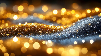 Wall Mural - Glittering Gold and Silver Texture Sparkles Under Warm, Golden Bokeh Lights Elegantly