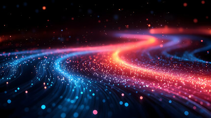 Wall Mural - Abstract Background with Glowing Lines and Particles Flowing Smoothly in Space