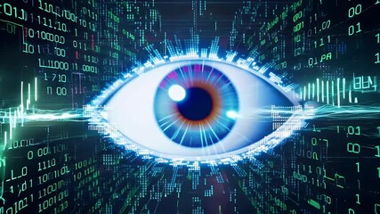 Wall Mural - binary eye data code pupil display eye science technology identity privacy interface retina face hea