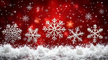 Sticker - Sparkling White Snowflakes Adorn a Festive Red Backdrop with Falling Snow