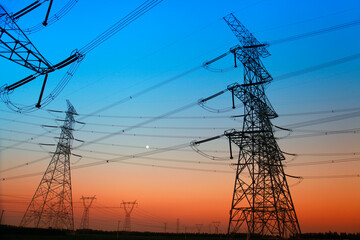 Wall Mural - wire electrical energy at sunset
