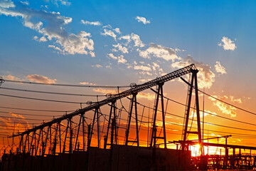 Wall Mural - wire electrical energy at sunset
