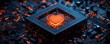 © Thamonchanok - Valentine romance concept. A glowing heart symbol embedded in a computer chip, representing love for technology.