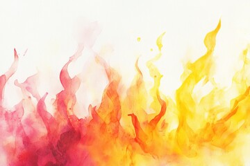 Wall Mural - Abstract watercolor painting of fiery flames in red, orange, and yellow hues on white background.